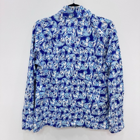 Lilly Pulitzer UPF 50+ Skipper Printed Popover Get Trunky Elephsnt blue white Lg - Picture 5 of 6